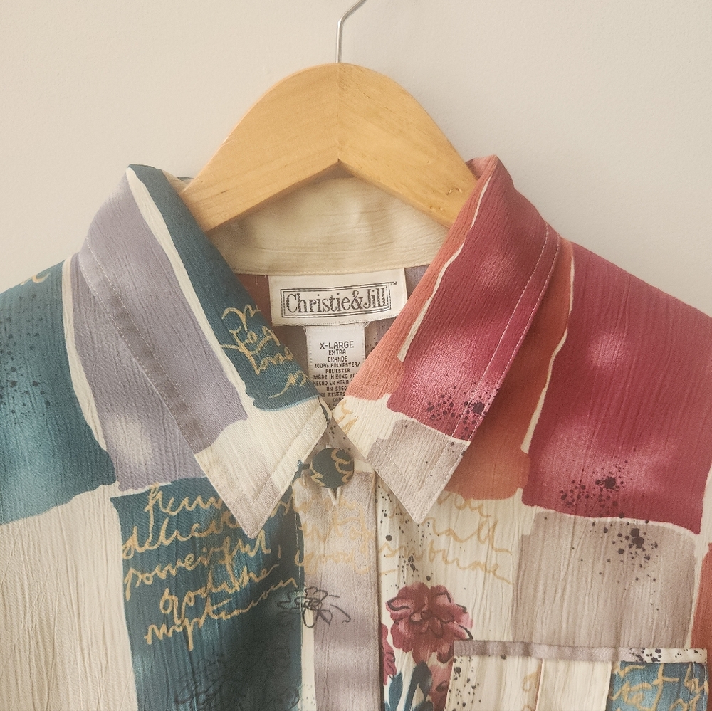 Vintage Notations Petite Sheer Paisley Button Up Blouse Size 12 - Picture 4 of 8